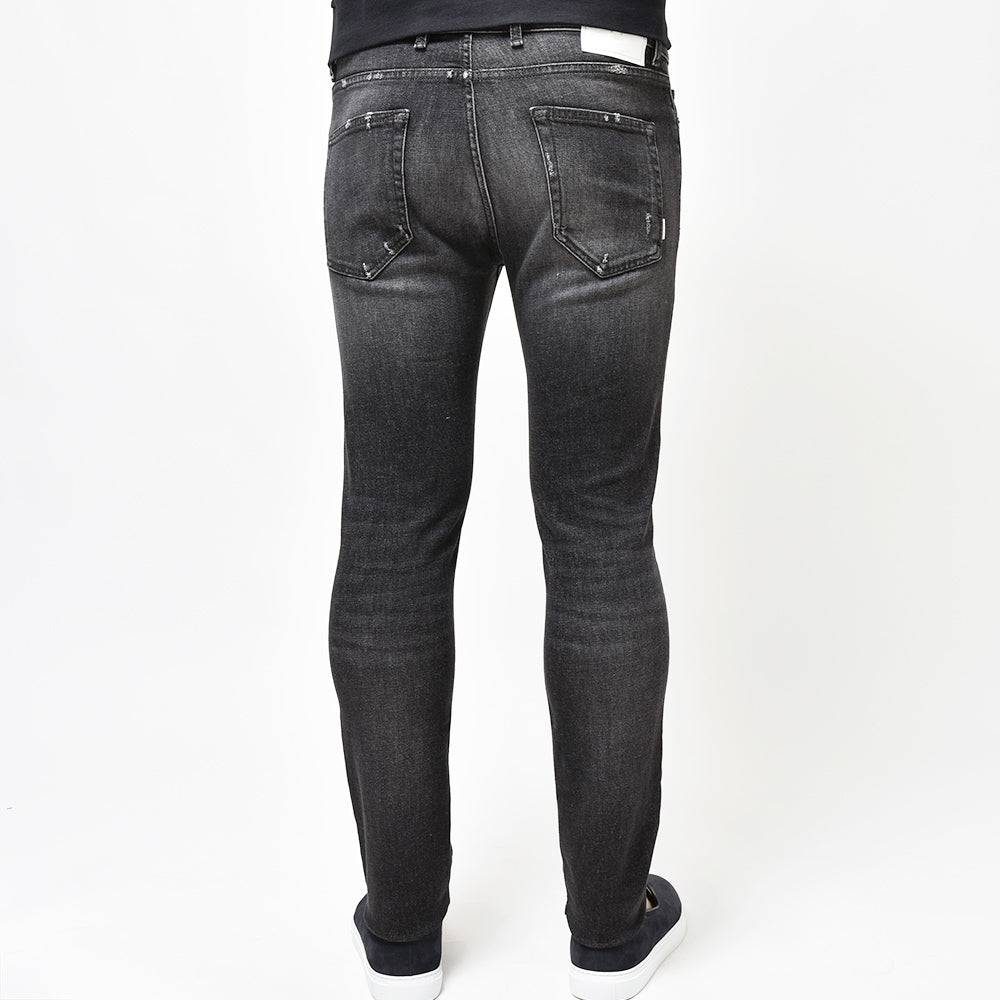 PT TORINO DENIM ピーティートリノデニム コットン ストレッチ ウォッシュド ダメージ&リペア ブラックデニムパンツ ROCK/SKINNY FIT