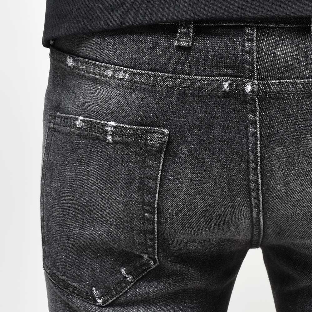 PT TORINO DENIM ピーティートリノデニム コットン ストレッチ ウォッシュド ダメージ&リペア ブラックデニムパンツ ROCK/SKINNY FIT