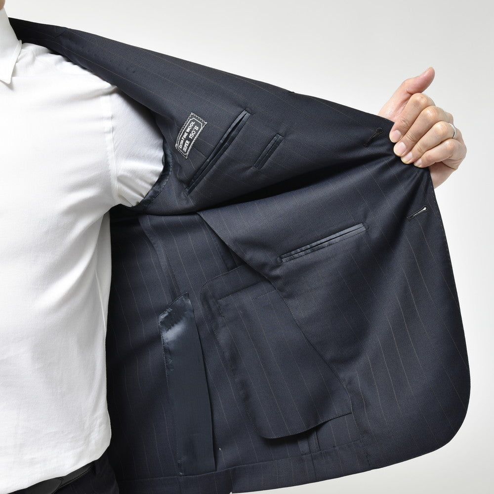 Belvest（ベルベスト） SUPER150'sウールピンストライプ3B1プリーツスーツ A70305S-11981
