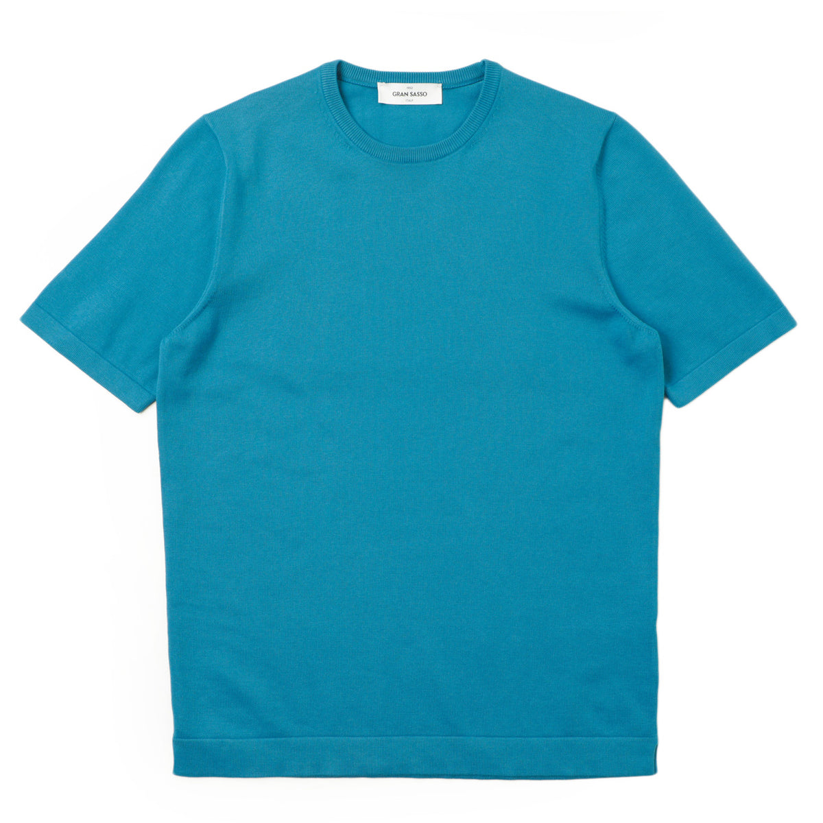 グランサッソ /  エジプト綿 ハイゲージ コットンクルーネック プルオーバーニット Tシャツ  / 58138 18120 / ターコイズブルー