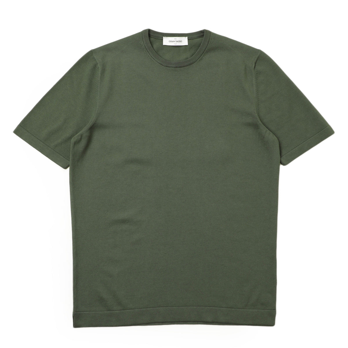 グランサッソ /  エジプト綿 ハイゲージ コットンクルーネック プルオーバーニット Tシャツ  / 58138 18120 / モスグリーン