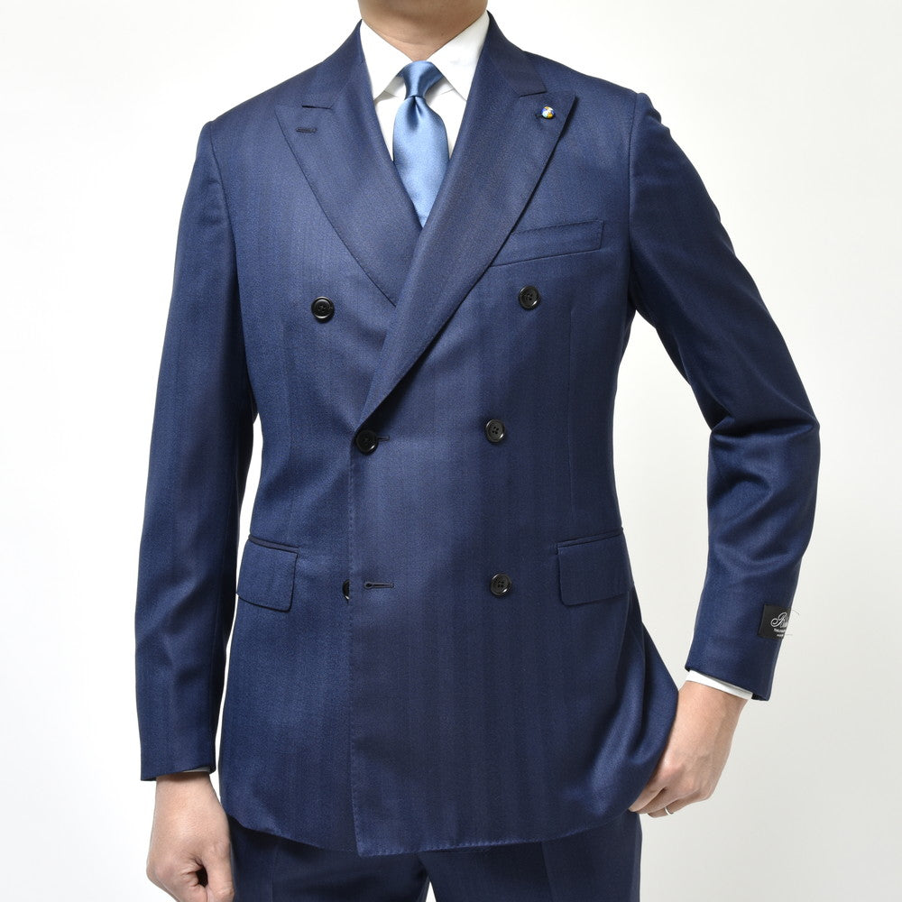 Belvest（ベルベスト） ウールヘリンボーン6B1プリーツダブルスーツ A70310S-23879