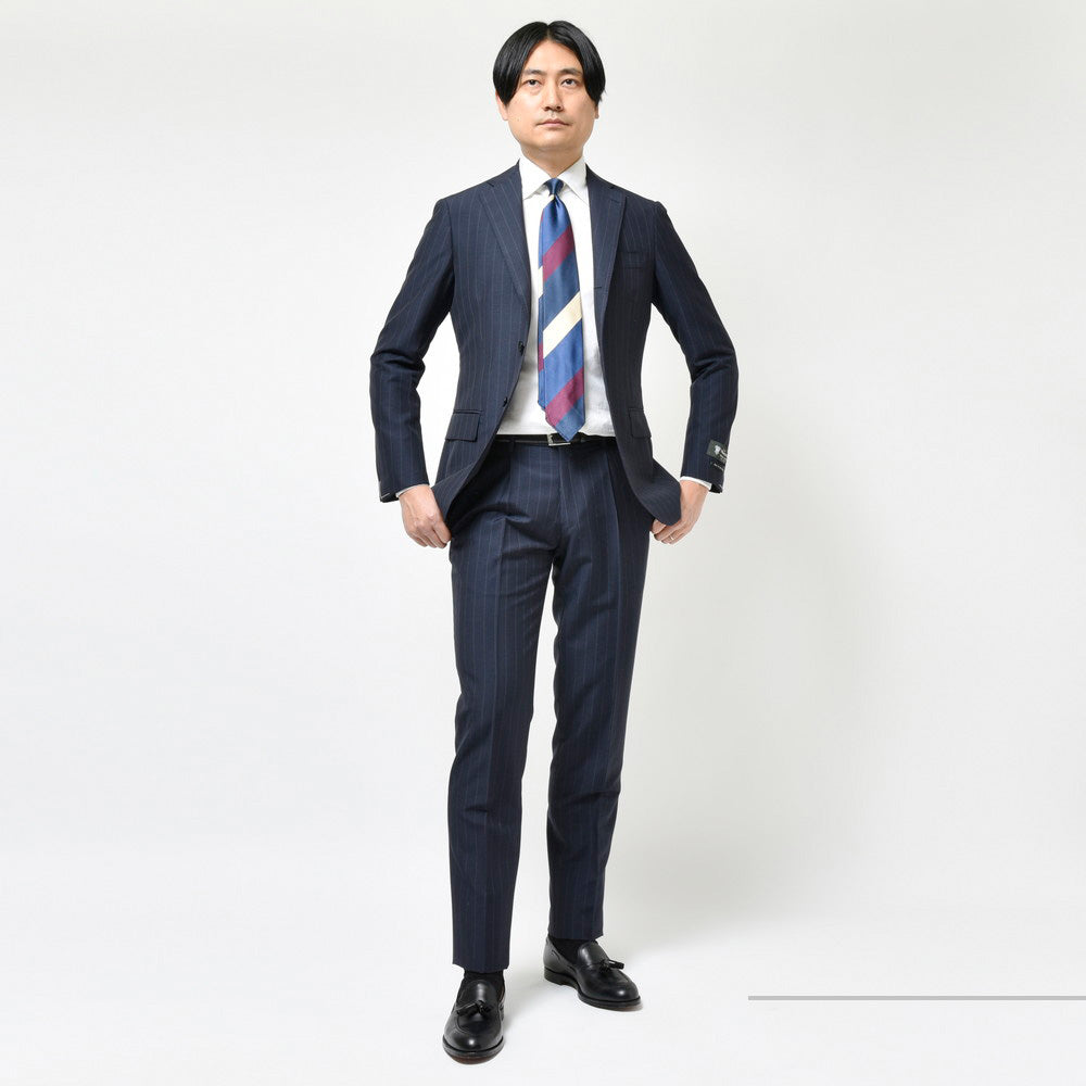 guji（グジ） SUPER BRIOスーパーブリオ キッドモヘアウールピンストライプ3B1プリーツスーツ(MADE BY RING JACKET / DORMEUILファブリック使用) 【春/
