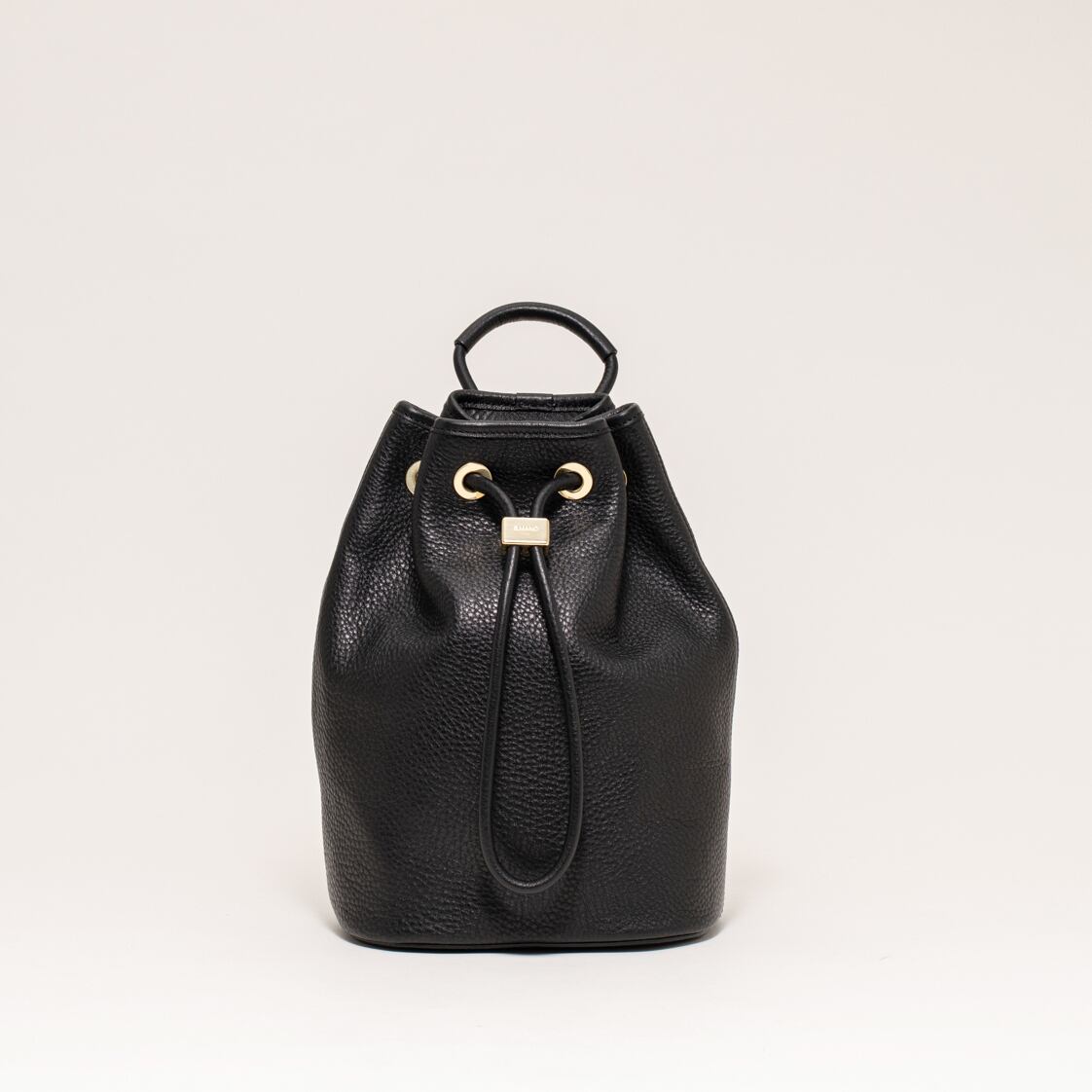 エスマーノ / イタリアンレザー シボ革 巾着バッグ ゴールドパーツ / DRAWSTRING BAG / SMALL / MN002 / ブラック