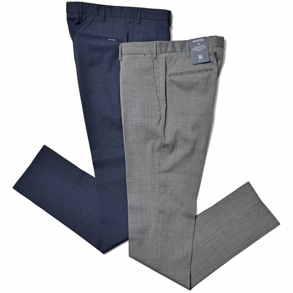 INCOTEX（インコテックス） SLIMFIT ウォッシャブルストレッチウールマイクロハウンドトゥーステーパードパンツ 1W0030-90406/11571