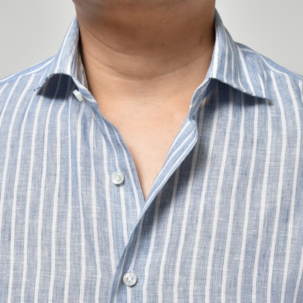 Maria Santangelo（マリア サンタンジェロ） リネンストライプセミワイドカラーシャツ Be/ENZO-MARCO