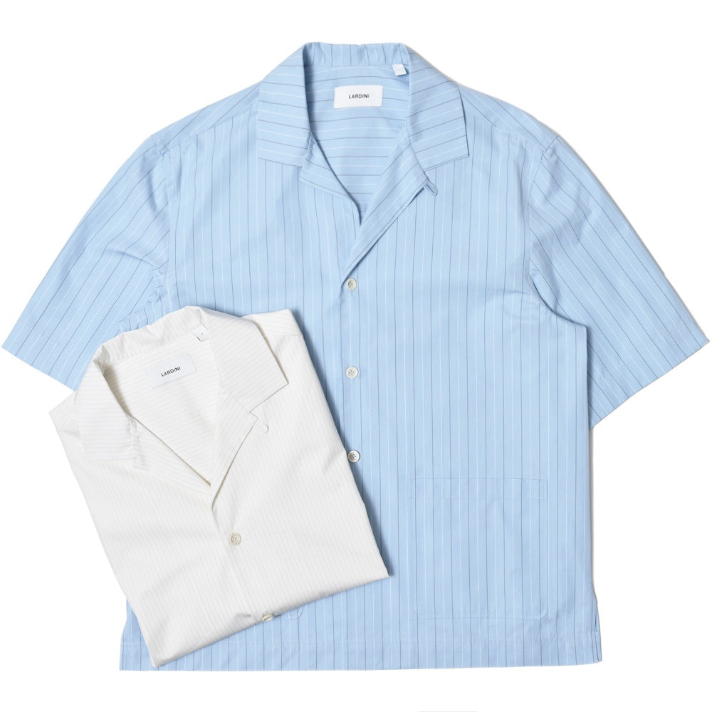 LARDINI（ラルディーニ） ABBAアバ コットンブロードストライプS/Sオープンカラーシャツ 1ABBA843