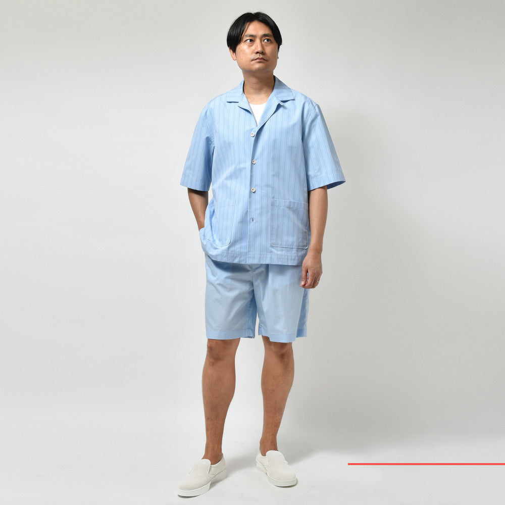 LARDINI（ラルディーニ） ABBAアバ コットンブロードストライプS/Sオープンカラーシャツ 1ABBA843