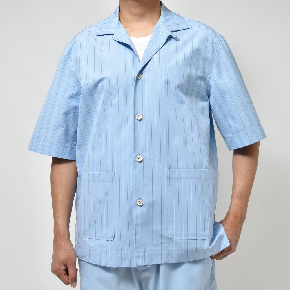 LARDINI（ラルディーニ） ABBAアバ コットンブロードストライプS/Sオープンカラーシャツ 1ABBA843