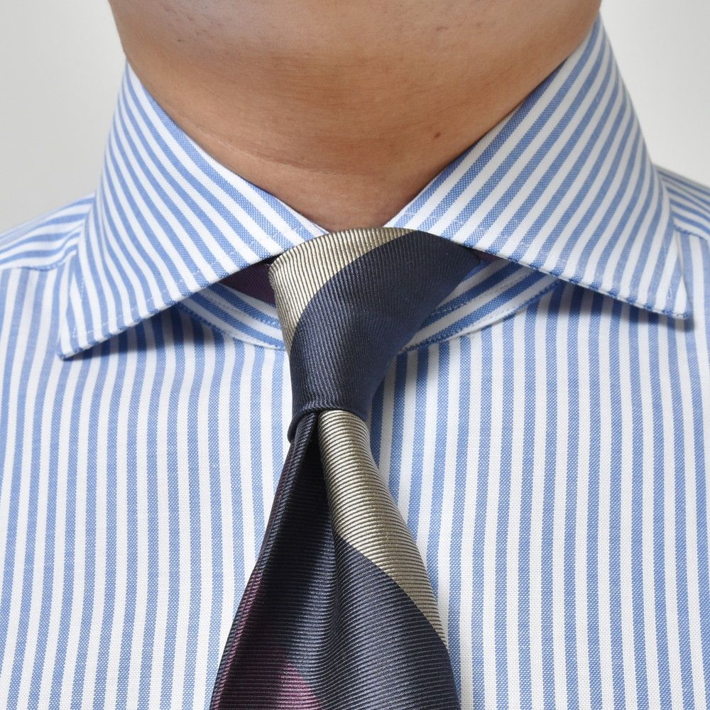 BARBA（バルバ） 406 コットンピンオックスロンドンストライプワイドカラーシャツ 487-11441/11442