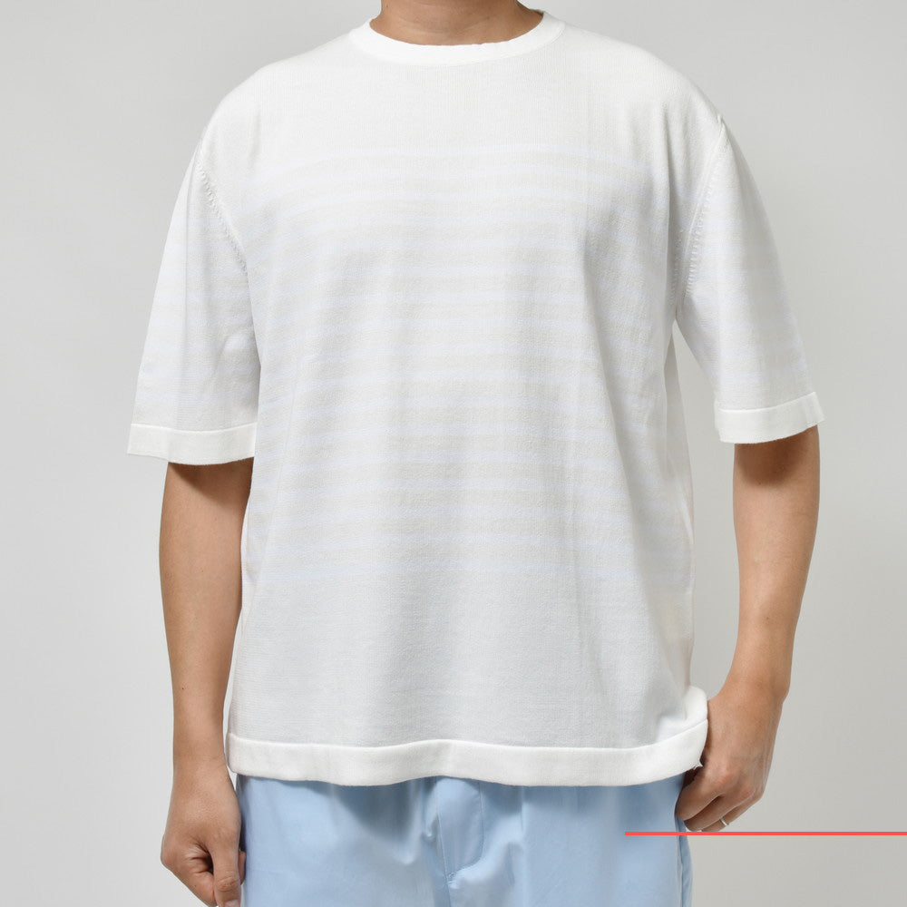 LARDINI（ラルディーニ） ハイゲージコットンボーダーS/Sクルーネックニット 2LTMC65069