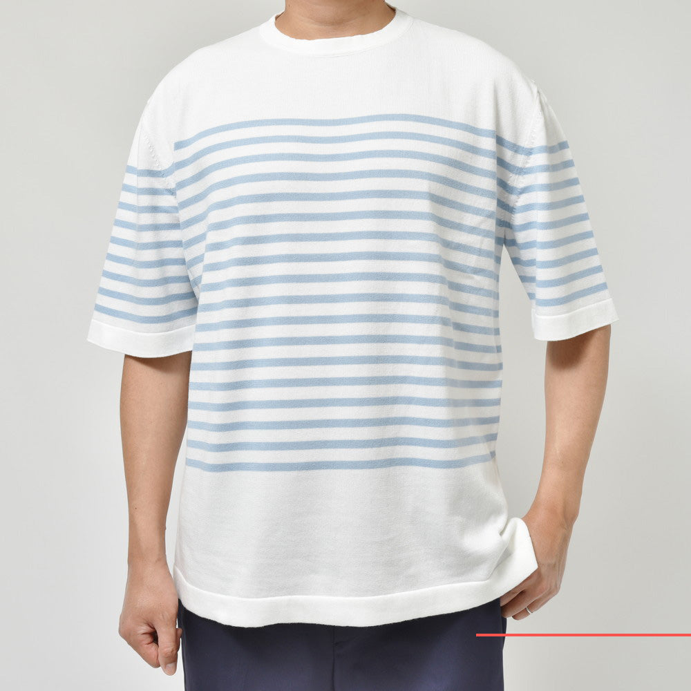 LARDINI（ラルディーニ） ハイゲージコットンボーダーS/Sクルーネックニット 2LTMC65069