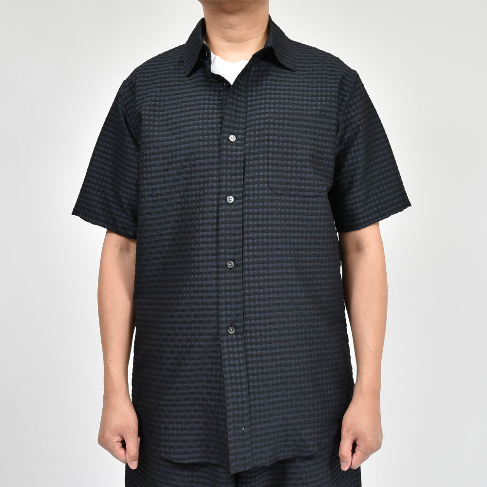 moncao（モンサオ） シルクカシミアギンガムチェックレギュラーカラーS/Sシャツ M021338