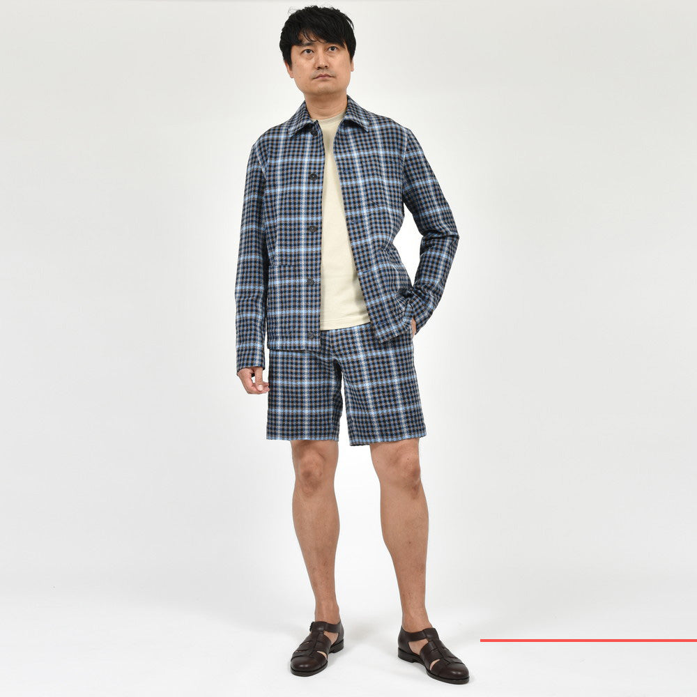 MONTEDORO（モンテドーロ） ストレッチコットンシアサッカーオーバーチェックカバーオール 63M620/M9408/11714
