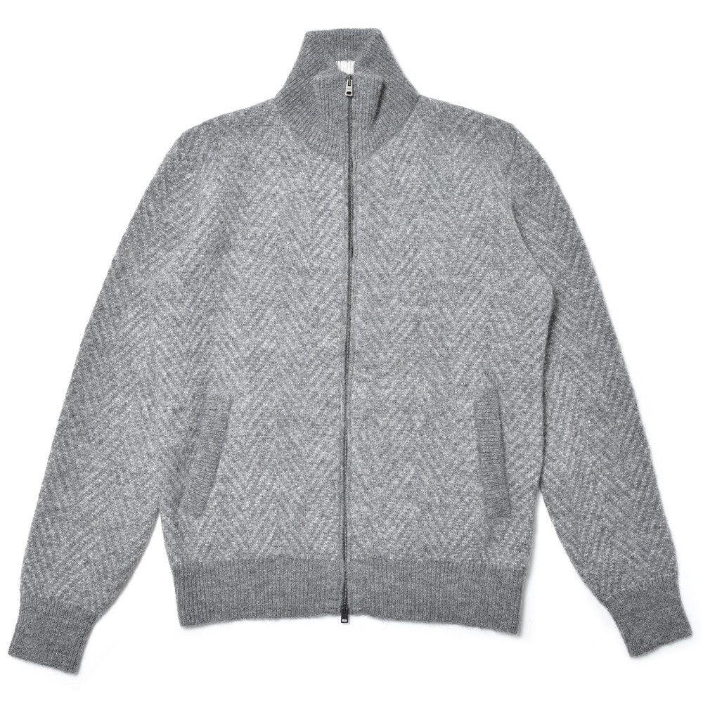 HERNO（ヘルノ） RESORTリゾート アルパカウールナイロンヘリンボーンスタンドカラージップニットブルゾン MC00037UR-70208