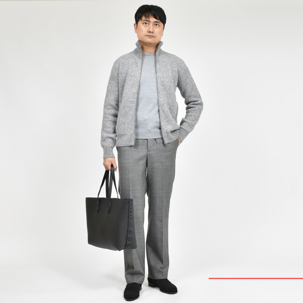 HERNO（ヘルノ） RESORTリゾート アルパカウールナイロンヘリンボーンスタンドカラージップニットブルゾン MC00037UR-70208