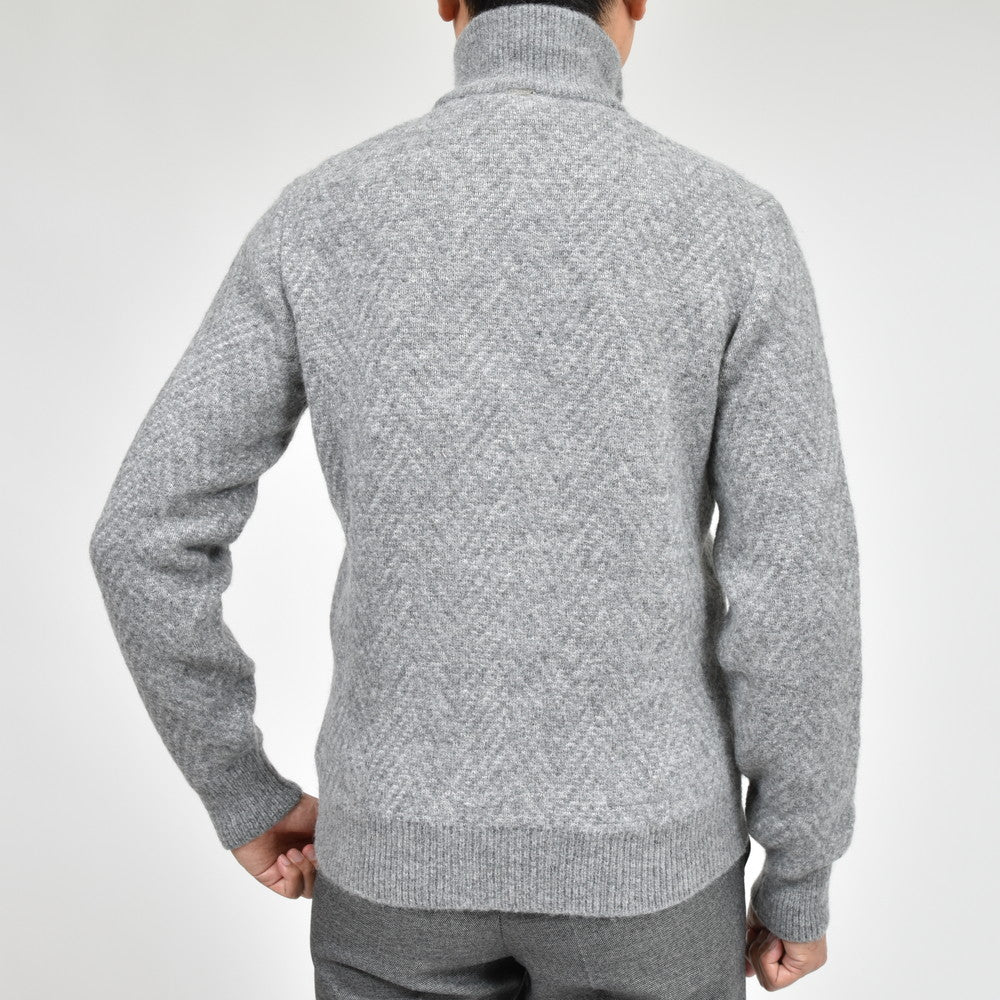 HERNO（ヘルノ） RESORTリゾート アルパカウールナイロンヘリンボーンスタンドカラージップニットブルゾン MC00037UR-70208