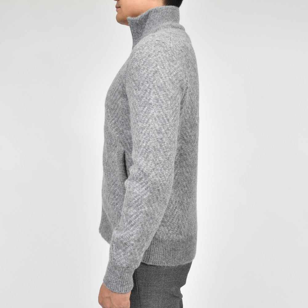 HERNO（ヘルノ） RESORTリゾート アルパカウールナイロンヘリンボーンスタンドカラージップニットブルゾン MC00037UR-70208