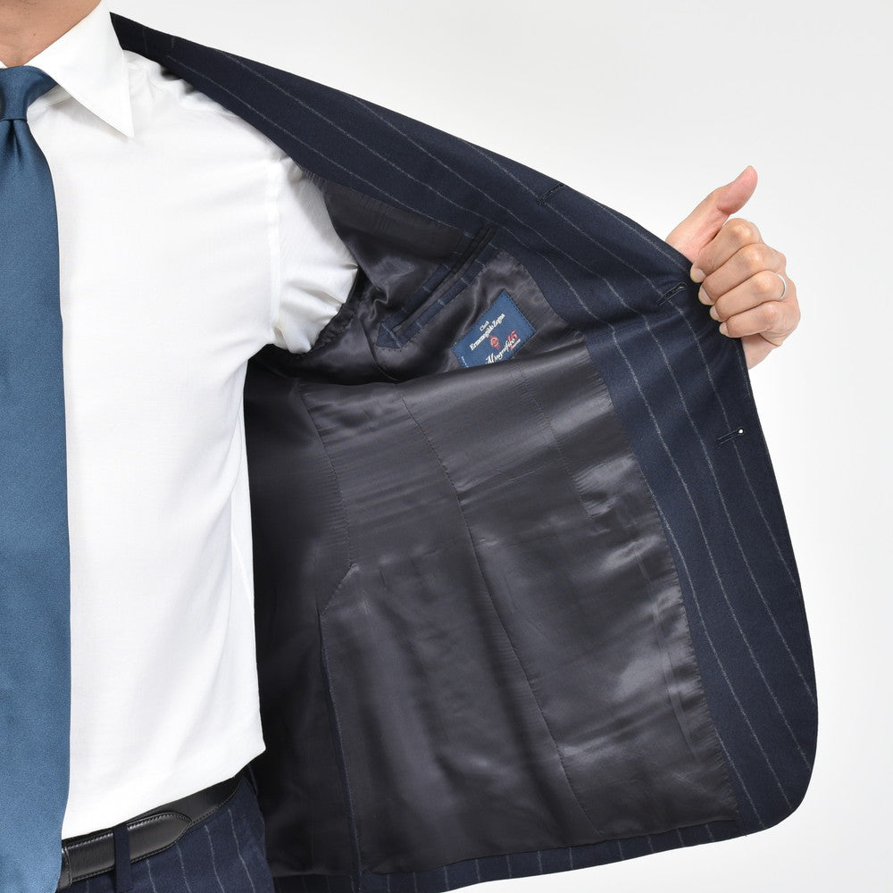 guji（グジ） Magnifico15マニフィコ15 15マイクロンウールチョークストライプ3B1プリーツスーツ(MADE BY RING JACKET / Ermenegildo Zegna