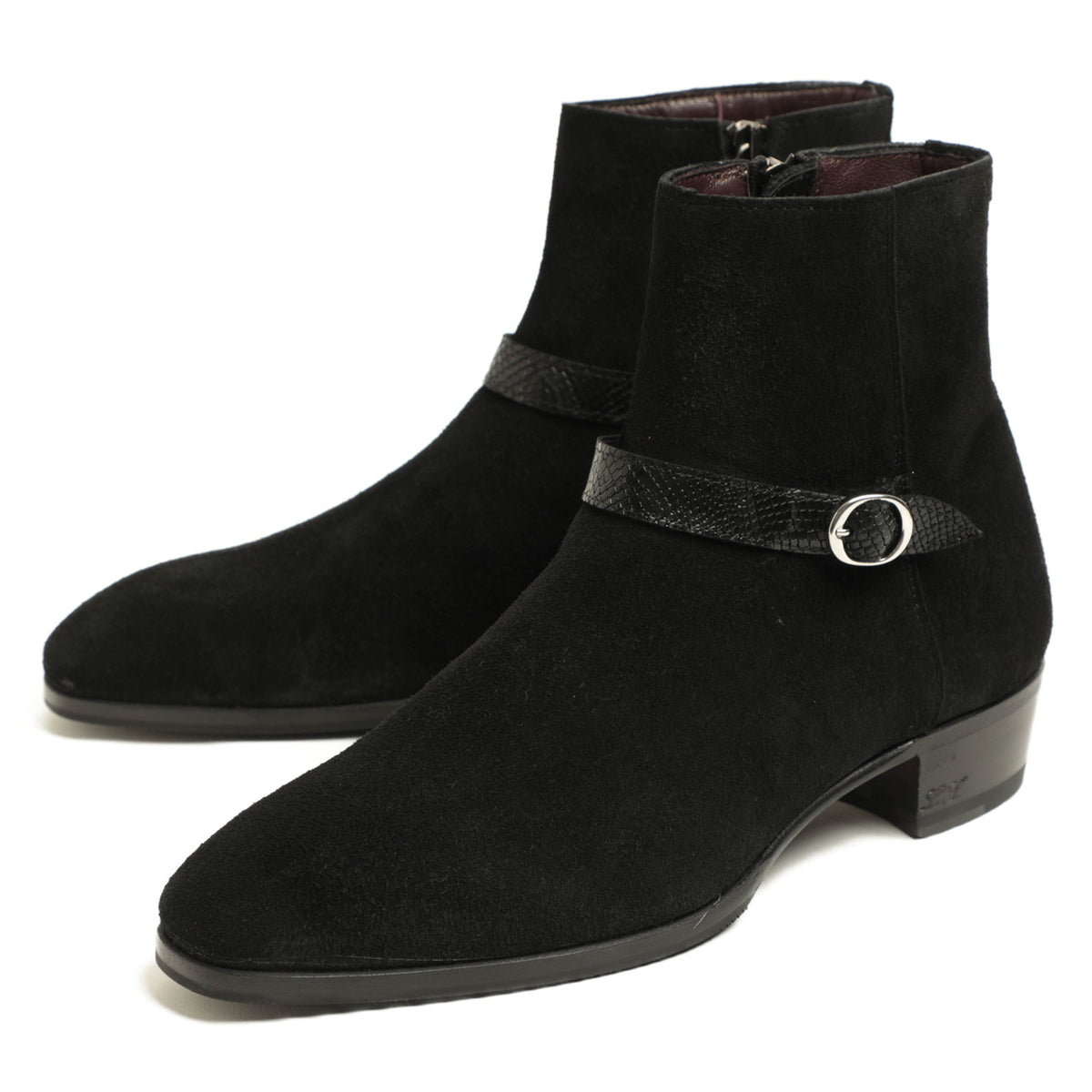 リドフォルト /  リザード型押し スエード ベルト バックルサイドジップ  ブーツ  / 250/C / BLACK SUEDE ブラック