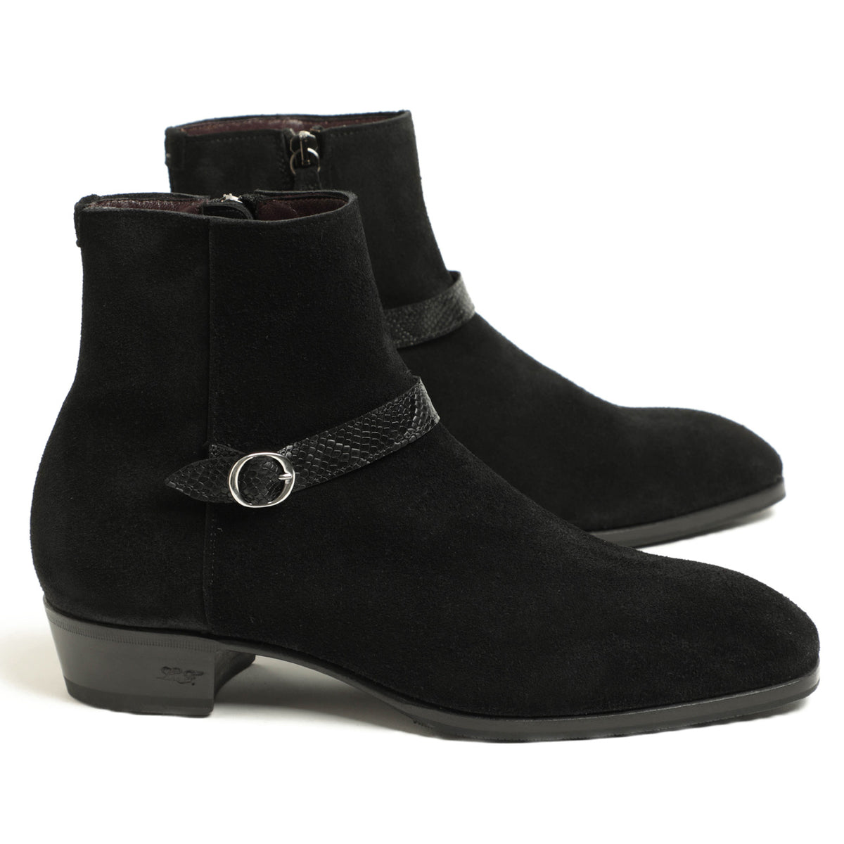リドフォルト /  リザード型押し スエード ベルト バックルサイドジップ  ブーツ  / 250/C / BLACK SUEDE ブラック