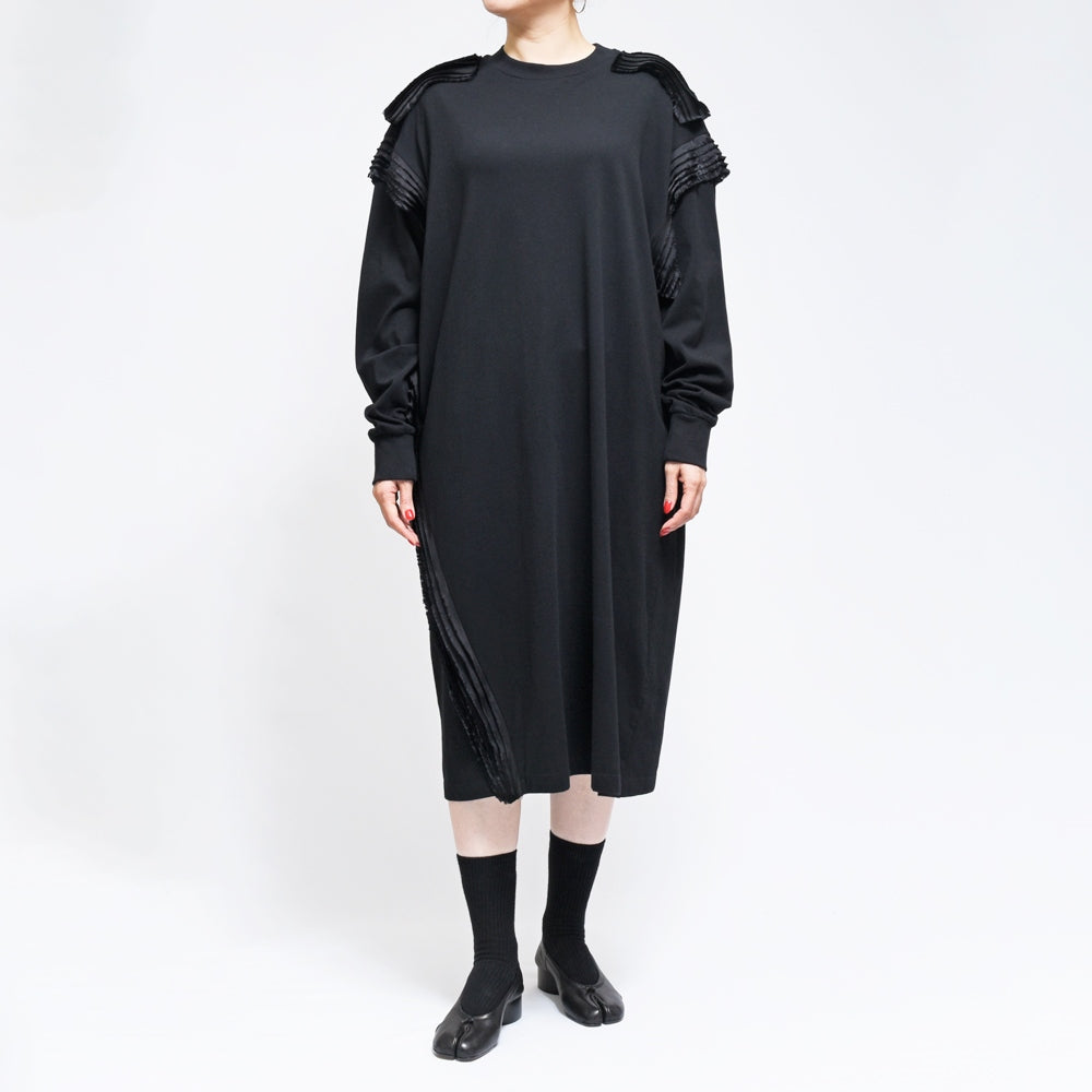 MM6 MAISON MARGIELA(エムエム6 メゾン マルジェラ)<BR>S52DD0041 フリンジプリーツフリル ロングスリーブ クルーネックワンピース