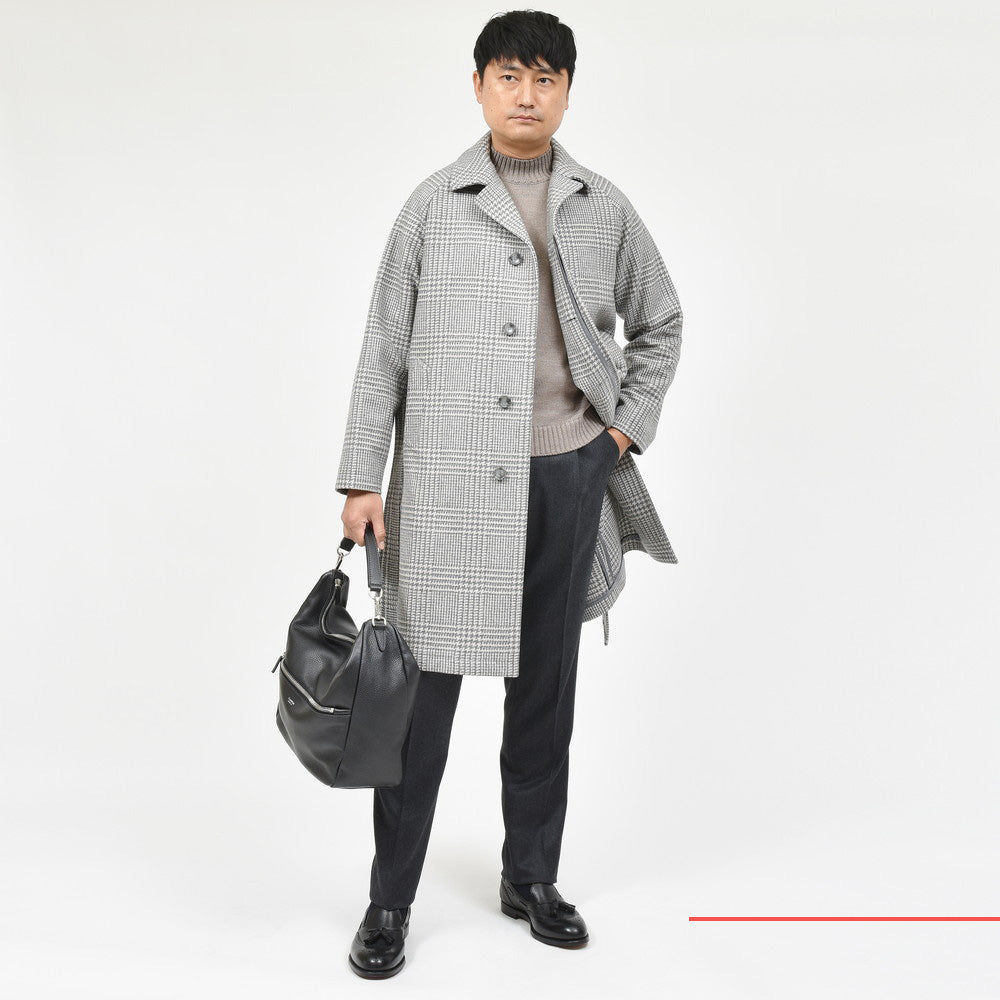 TAGLIATORE（タリアトーレ） SALOMONサロモン ウールナイロンツィードグレンチェックベルテッドバルカラーコート 340264
