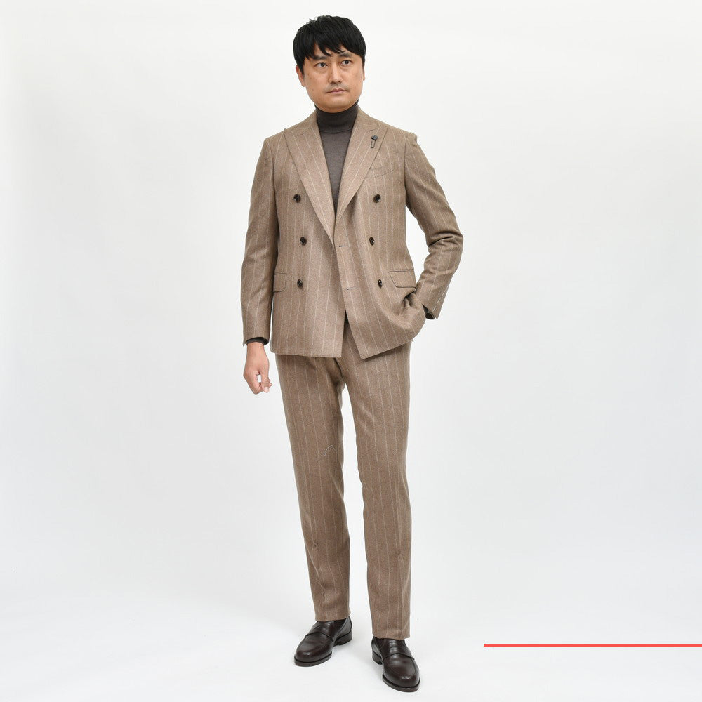 LARDINI（ラルディーニ） ADVANCEアドヴァンス カシミアサキソニーチョークストライプ6B1プリーツダブルスーツ JA6104AQ/IVSF63528