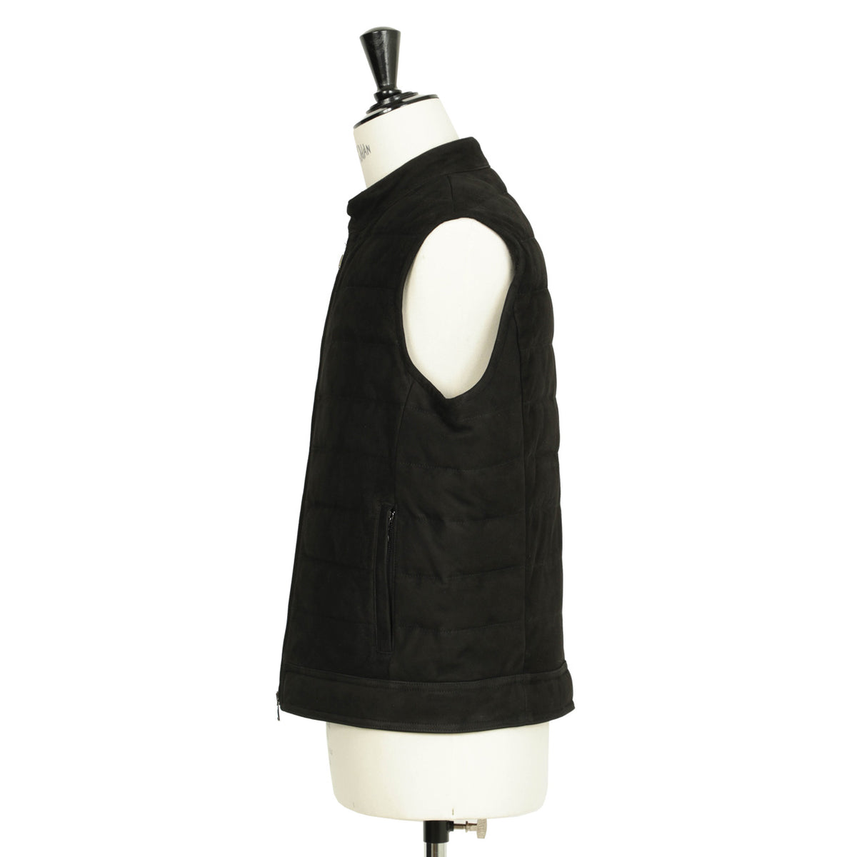 エンメティ /  ゴートレザー  スエード シルバー ダブルジップ シングル ダウンベスト/ JURI  D.VEST / ブラック