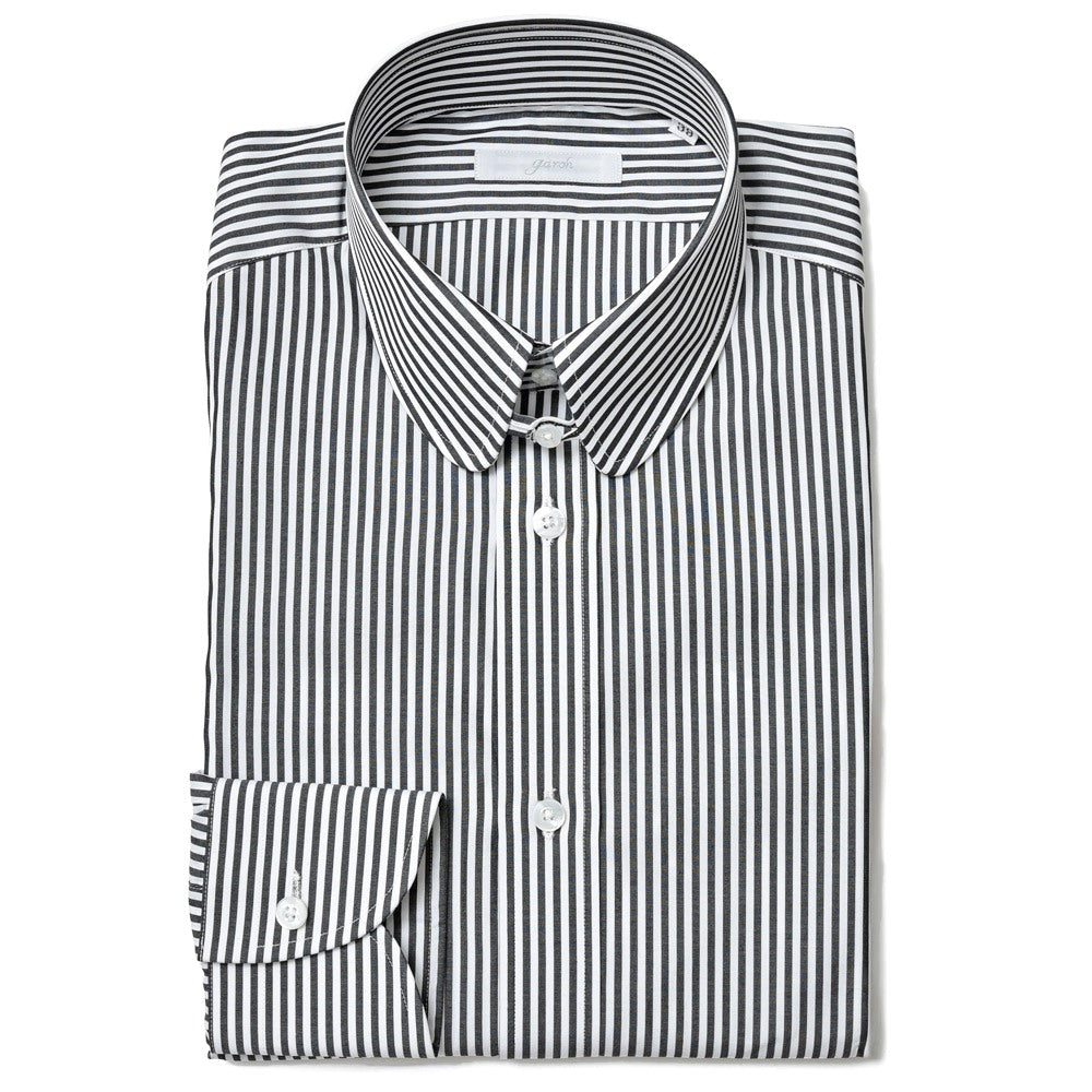garoh（ガロウ） dress shirts01 コットンブロードストライプラウンドタブカラーシャツ