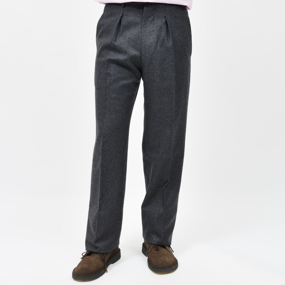 garoh（ガロウ） pants03 ウールフランネル1プリーツサイドアジャスターテーパードパンツ