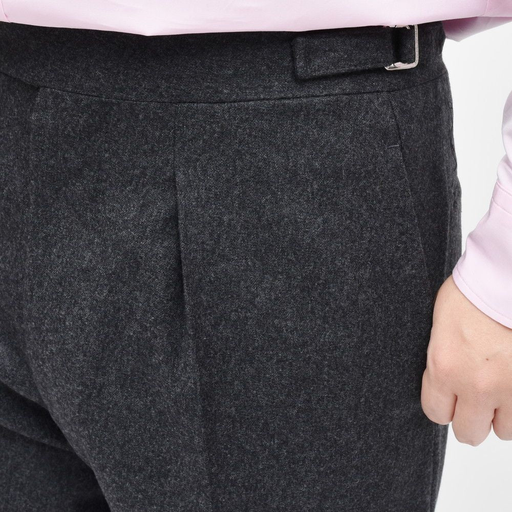 garoh（ガロウ） pants03 ウールフランネル1プリーツサイドアジャスターテーパードパンツ