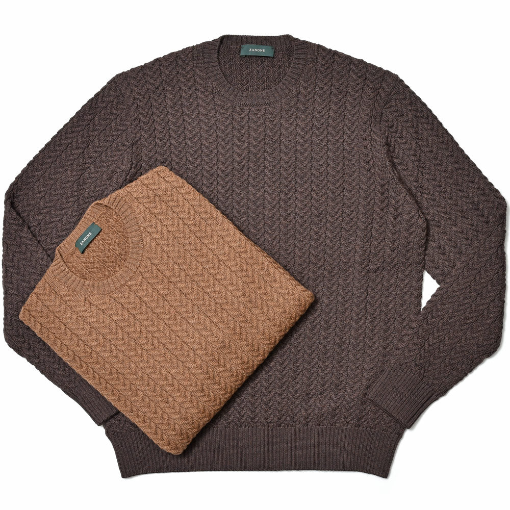 ZANONE（ザノーネ） ミドルゲージウールケーブルクルーネックニット GIRO/SLIM FIT/810104/ZN228/25407