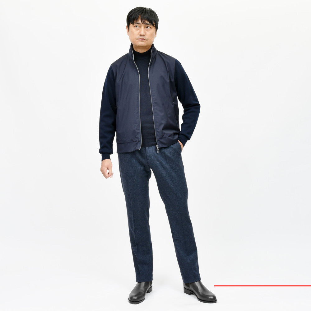 PAUL & SHARK（ポール アンド シャーク） Loro Piana Green Storm System ウォータープルーフウール×ミラノリブハイブリッドスタンドカラージップブルゾン