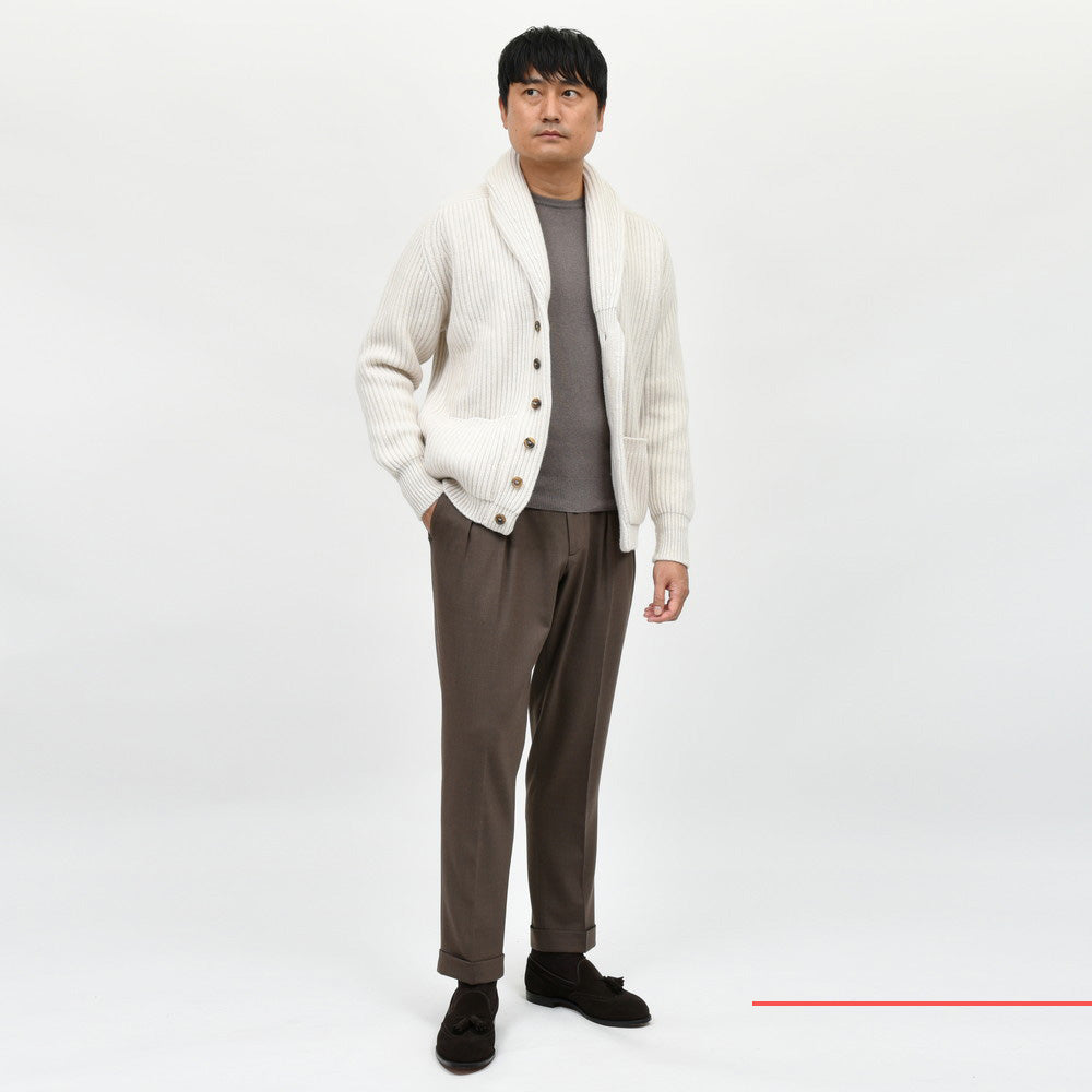 BEGG X CO（ベグ アンド コー） CROFTクロフト 8プライローゲージカシミアショールカラーリブニットカーディガン