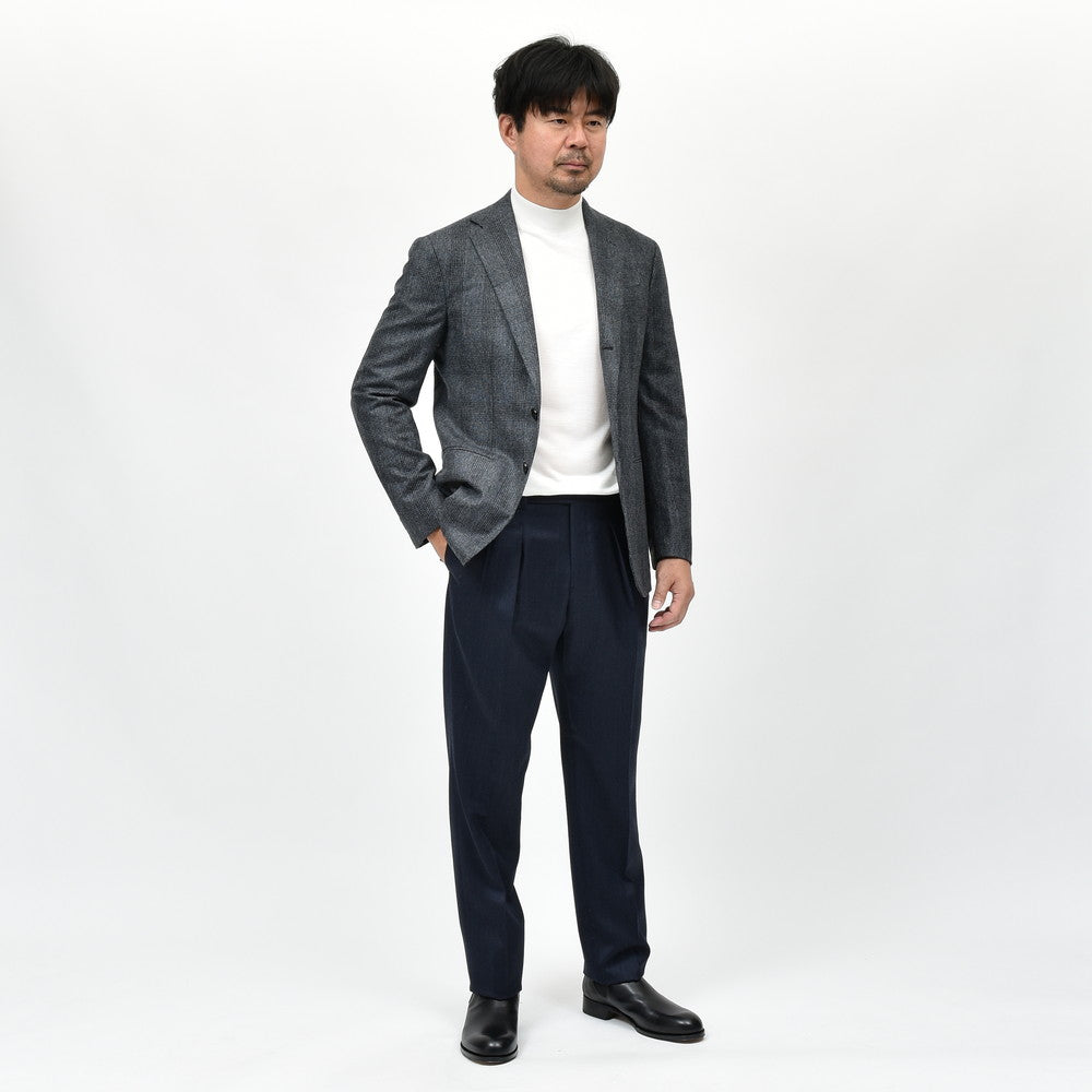 garoh（ガロウ） pants02 ウールカバートクロス2プリーツサイドアジャスターテーパードパンツ