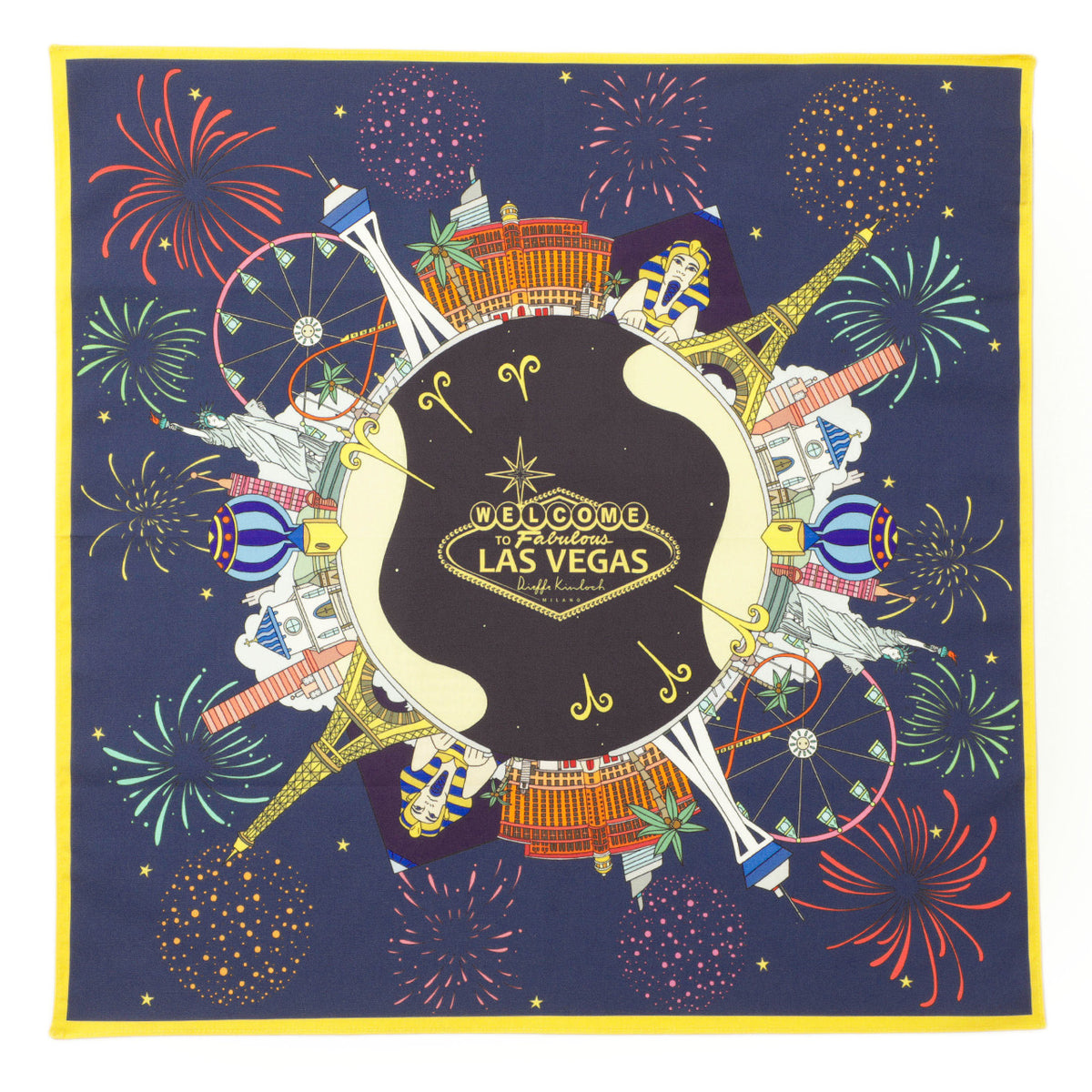 ディエッフェ キンロック / コットン ハンカチ/HANDKERCHIRF ラスベガス Lasvegas NAVY/YELLOW