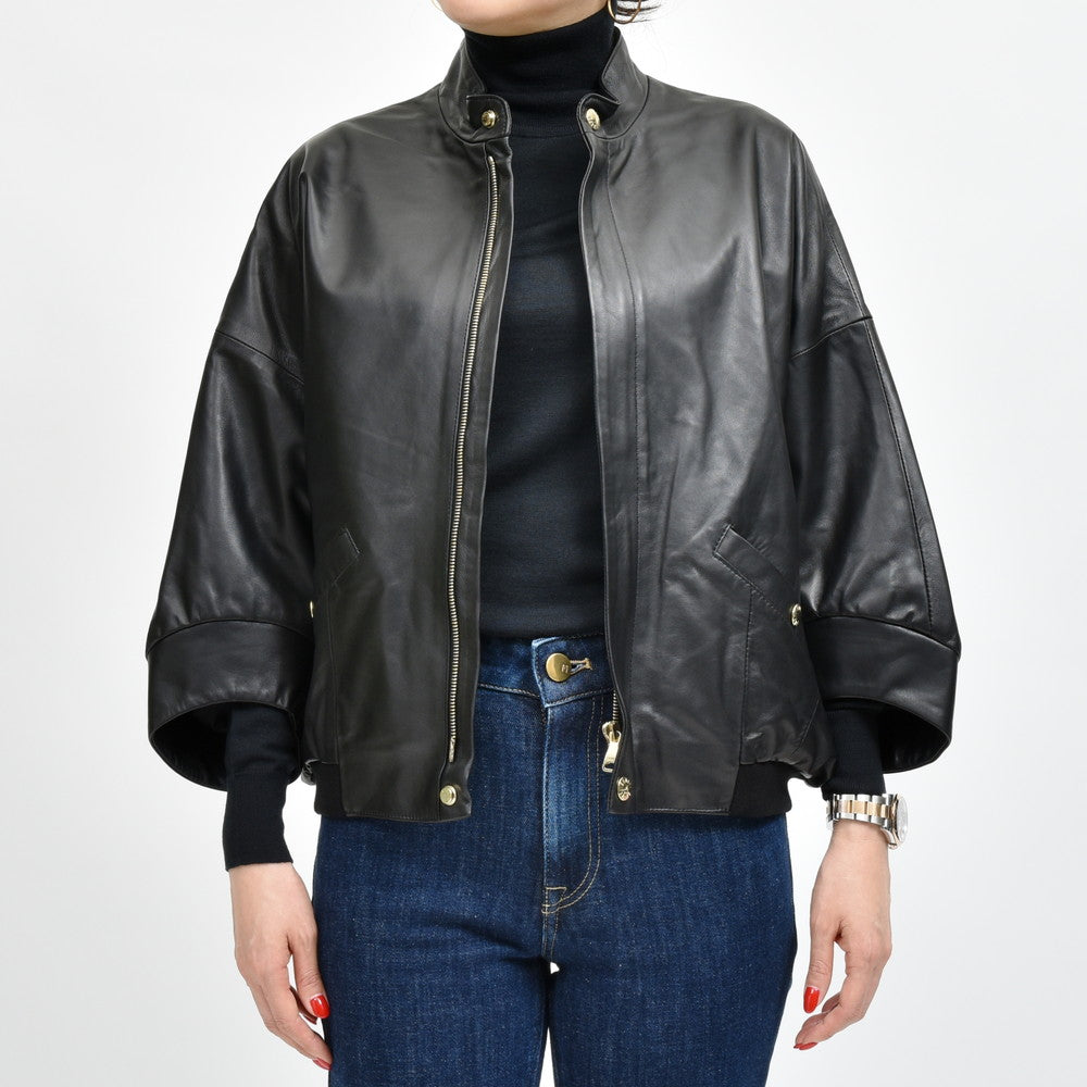 EMMETI(エンメティ)<BR>PAIGE ラムレザー ジップショートブルゾン