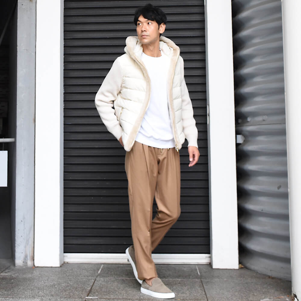 エンメティ / BR別注 フーデッド ムートンダウン ジャケット(ゴールドパーツ)/GART BR/CACHA