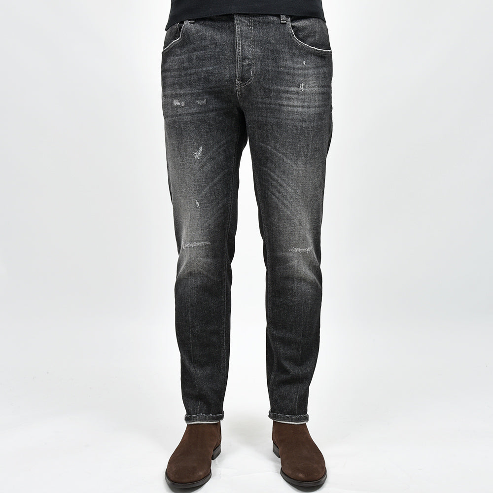 PT TORINO DENIM ピーティートリノデニム コットン ストレッチ ウォッシュド ダメージ＆リペア ブラックデニムパンツ REGGAE/TAPERED FIT/OA3630
