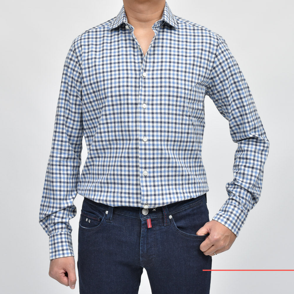 GLANSHIRT（グランシャツ） ウォッシュドコットンネルタッターソールチェックワイドカラーシャツ 21402