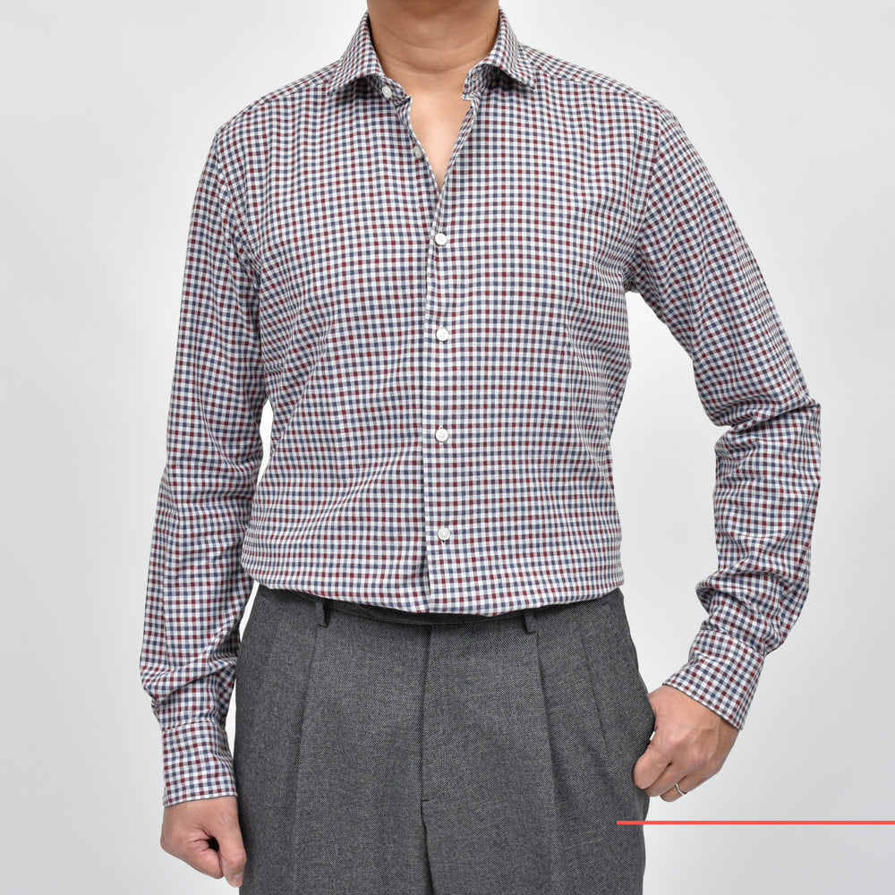 GLANSHIRT（グランシャツ） ウォッシュドコットンネルタッターソールチェックワイドカラーシャツ 21403