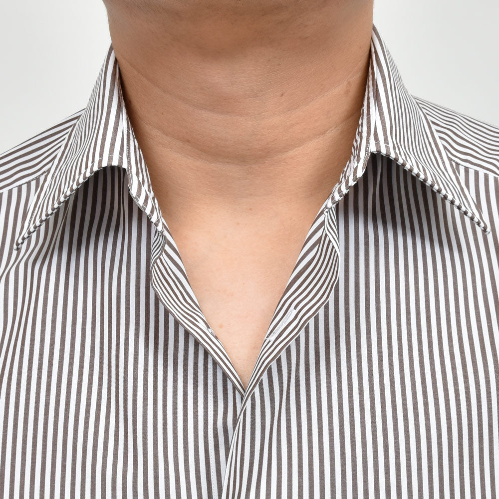 GLANSHIRT（グランシャツ） ウォッシュドコットンブロードストライプセミワイドカラーシャツ 21413