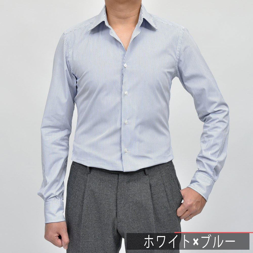 GLANSHIRT（グランシャツ） ウォッシュドコットンブロードストライプセミワイドカラーシャツ 21413