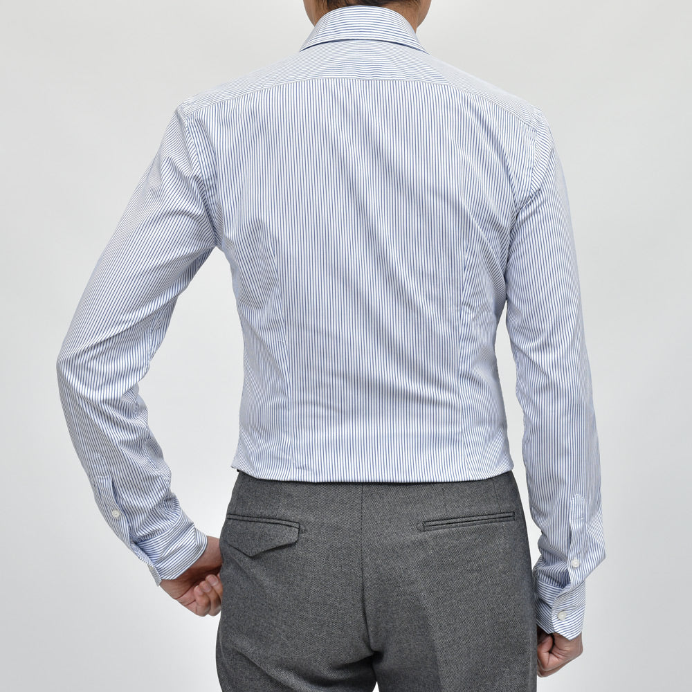 GLANSHIRT（グランシャツ） ウォッシュドコットンブロードストライプセミワイドカラーシャツ 21413