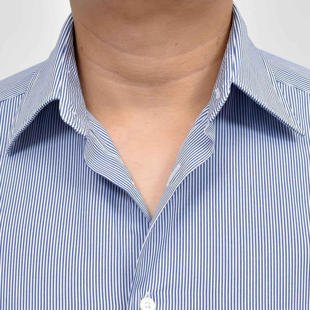 GLANSHIRT（グランシャツ） ウォッシュドコットンブロードストライプセミワイドカラーシャツ 21413