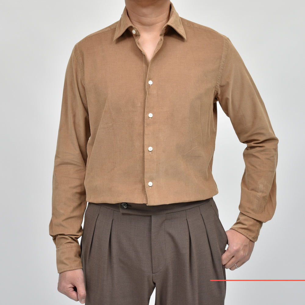 GLANSHIRT（グランシャツ） ウォッシュドコットンコーデュロイセミワイドカラーシャツ 21419