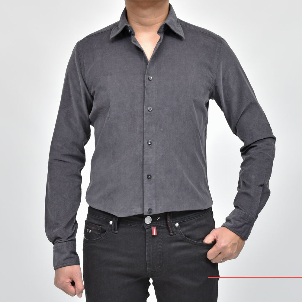 GLANSHIRT（グランシャツ） ウォッシュドコットンコーデュロイセミワイドカラーシャツ 21419