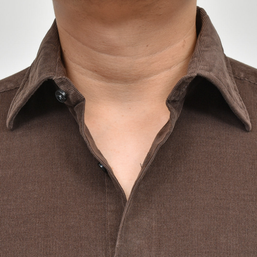 GLANSHIRT（グランシャツ） ウォッシュドコットンコーデュロイセミワイドカラーシャツ 21419