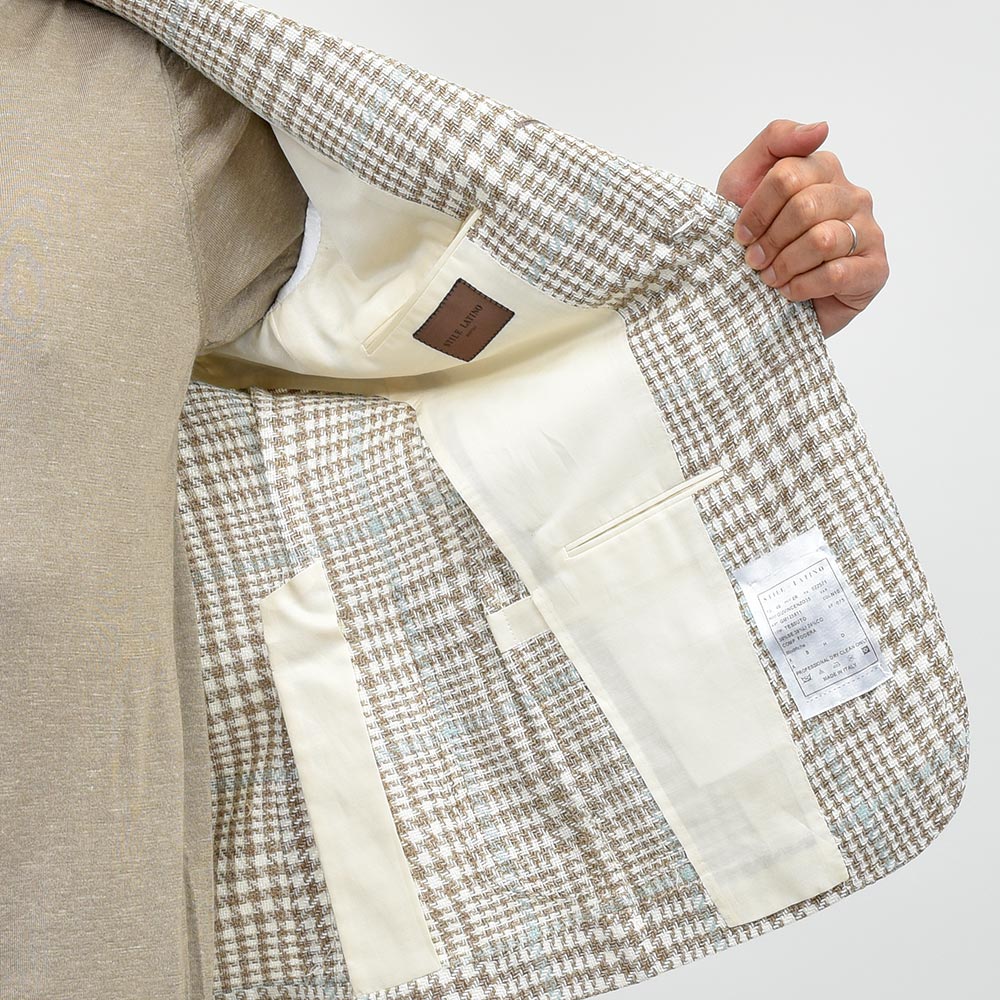 STILE LATINO スティレ ラティーノ VINCENZO シルクリネンコットン グレンチェック ウインドウペーン シングル3Bジャケット